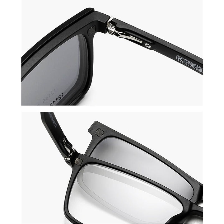Yimaruili Unisex Full Rim Square Tr 90 Eyeglasses 5 Clip On Polarized Sunglasses 12149 With Clip Ons Yimaruili Eyeglasses
