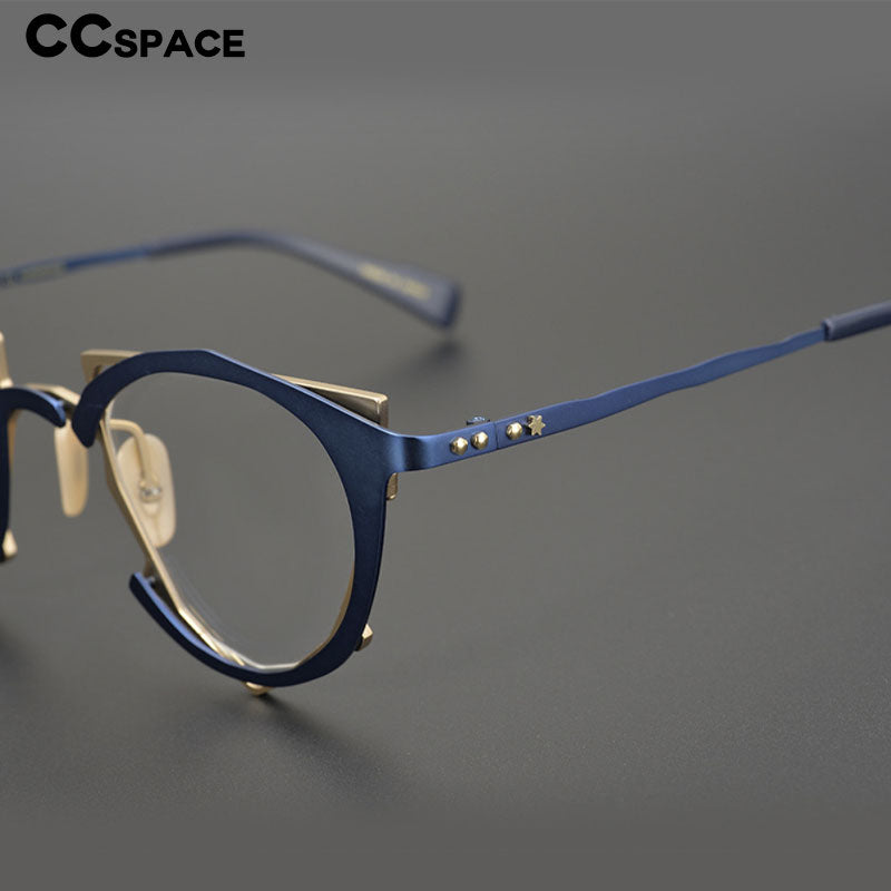 CCspace Unisex Full Rim Irregular Cat Eye Handcrafted Titanium Eyeglasses 55657 Full Rim CCspace