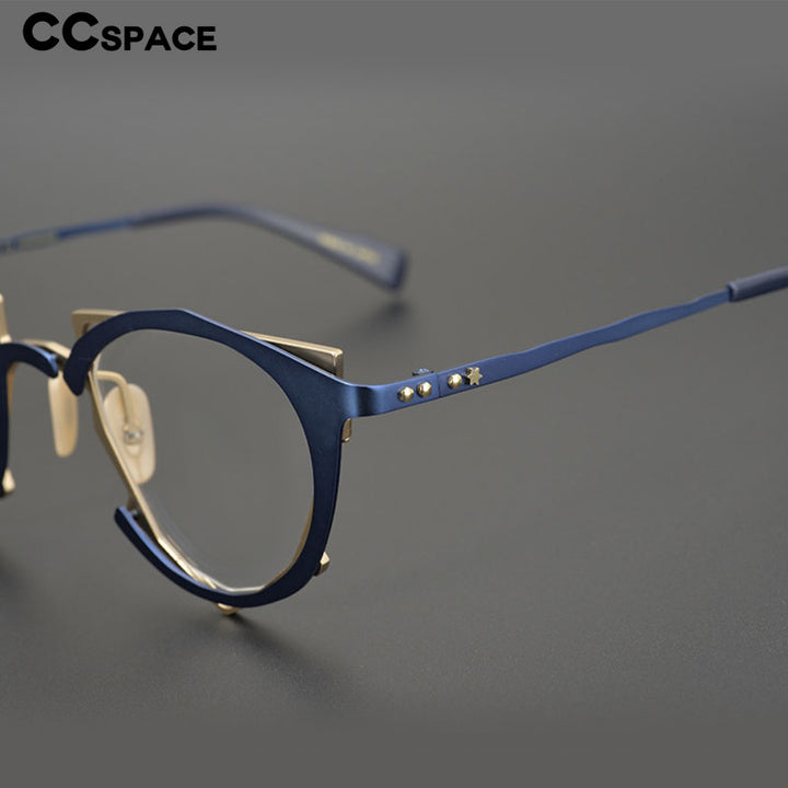 CCspace Unisex Full Rim Irregular Cat Eye Handcrafted Titanium Eyeglasses 55657 Full Rim CCspace