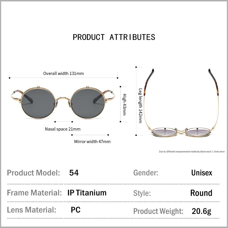 Muzz Unisex Semi Rim Round Titanium Eyeglasses Flip Up Polarized Sunglasses 54 Semi Rim Muzz