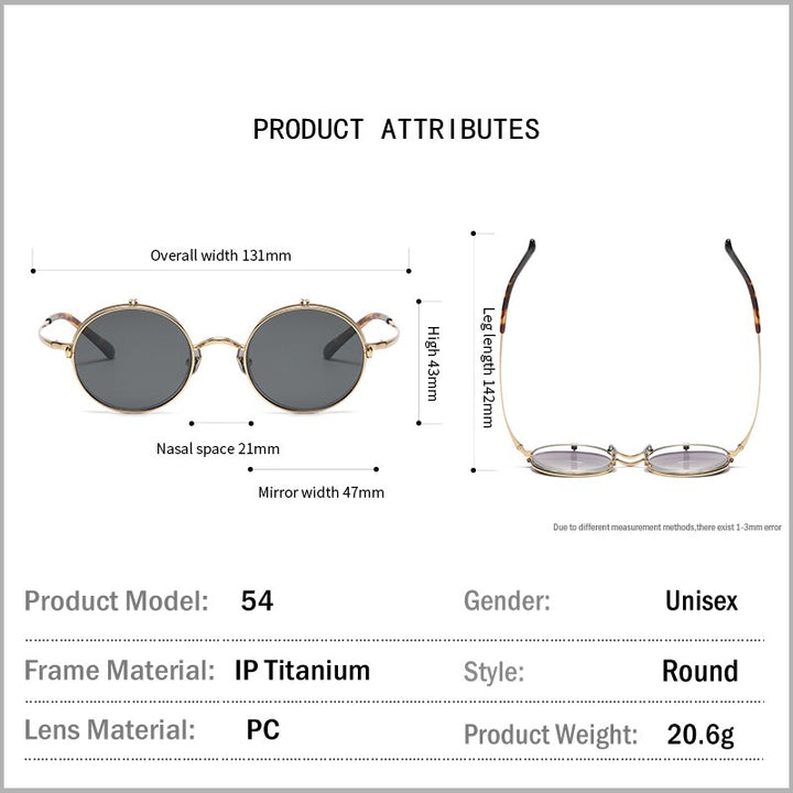 Muzz Unisex Semi Rim Round Titanium Eyeglasses Flip Up Polarized Sunglasses 54 Semi Rim Muzz
