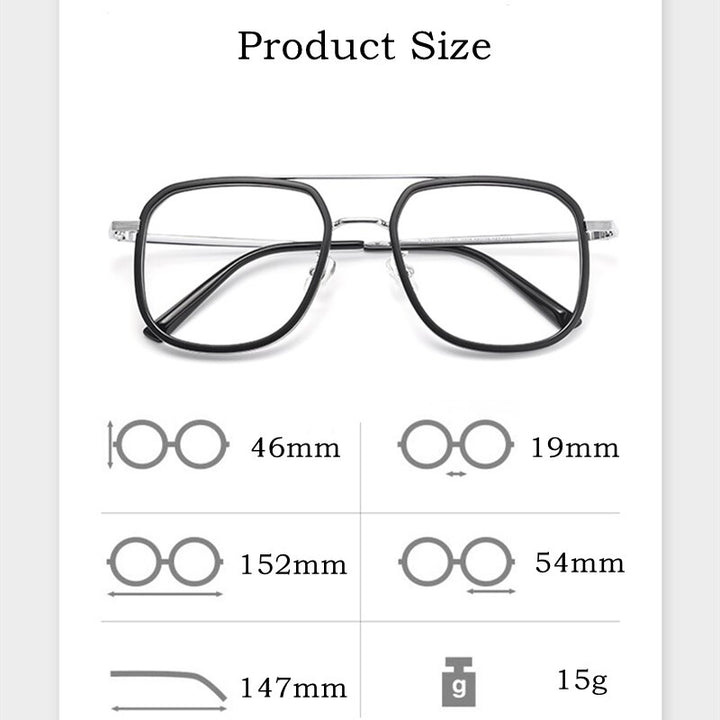 Hdcrafter Unisex Full Rim Big Square Double Bridge Tr 90 Titanium Eyeglasses 2218YJ Full Rim Hdcrafter Eyeglasses