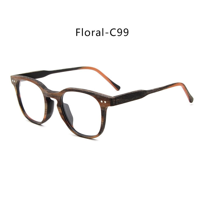 Hdcrafter Men's Full Rim Square Bamboo Wood Eyeglasses M9205 Full Rim Hdcrafter Eyeglasses Floral-C99  
