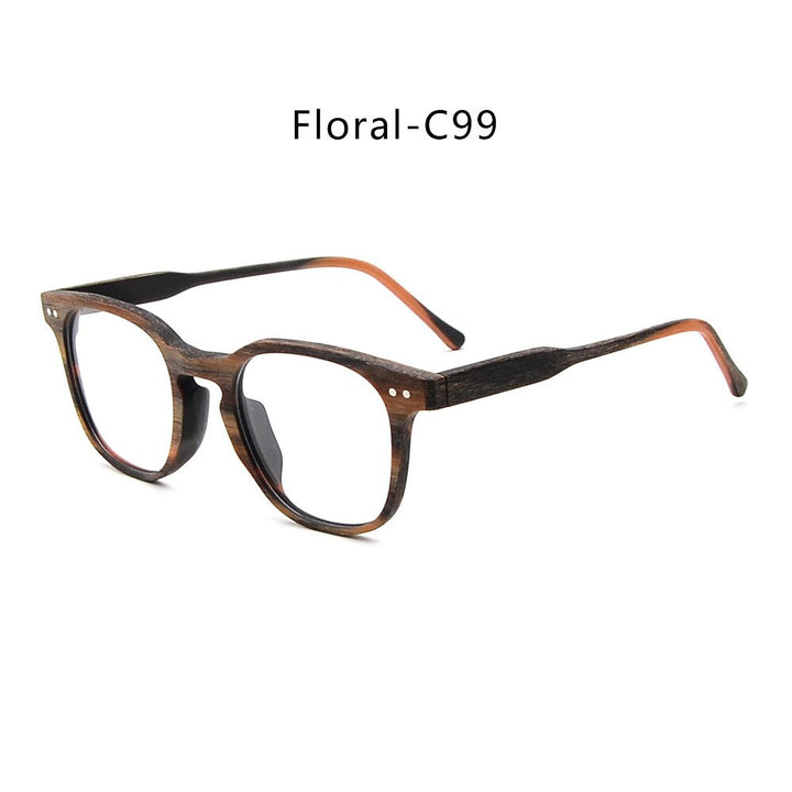 Hdcrafter Men's Full Rim Square Bamboo Wood Eyeglasses M9205 Full Rim Hdcrafter Eyeglasses Floral-C99