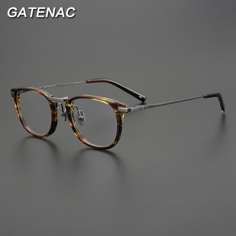 Gatenac Unisex Full Rim Square Titanium Acetate Eyeglasses Gxyj926 Full Rim Gatenac