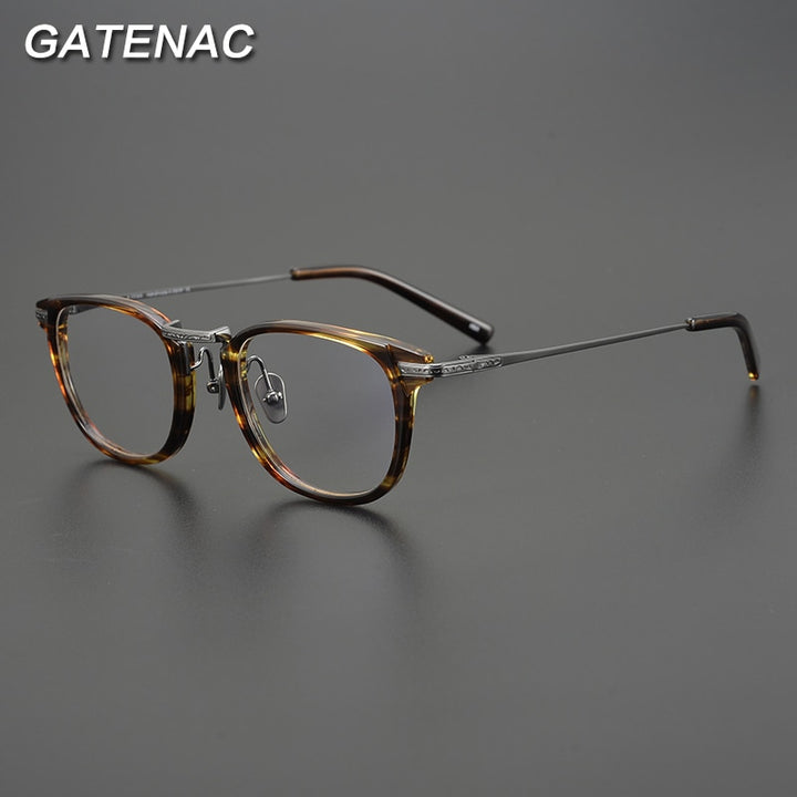 Gatenac Unisex Full Rim Square Titanium Acetate Eyeglasses Gxyj926 Full Rim Gatenac
