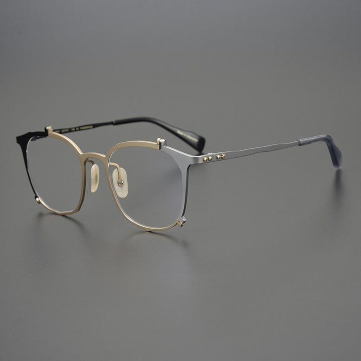 Gatenac Unisex Full Rim Irregular Square Titanium Eyeglasses Gxyj867 Full Rim Gatenac Gold