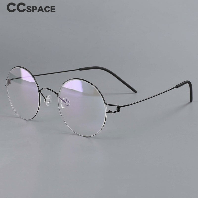 CCspace Unisex Full Rim Round Titanium Alloy Screwless Eyeglasses 54710 Full Rim CCspace