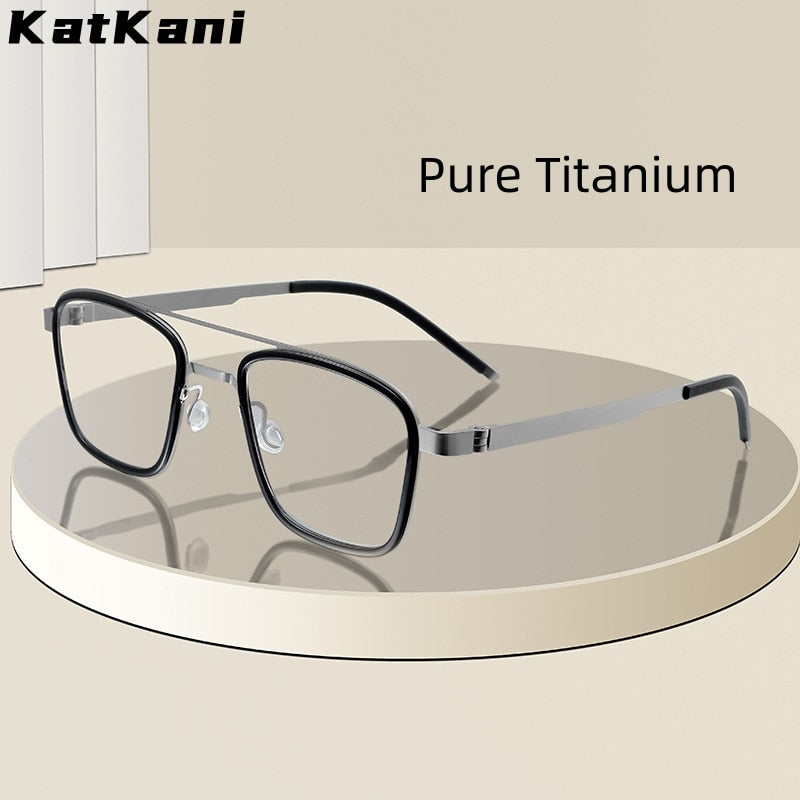 KatKani Unisex Full Rim Square Acetate Titanium Double Bridge Eyeglasses 98070 Full Rim KatKani Eyeglasses   