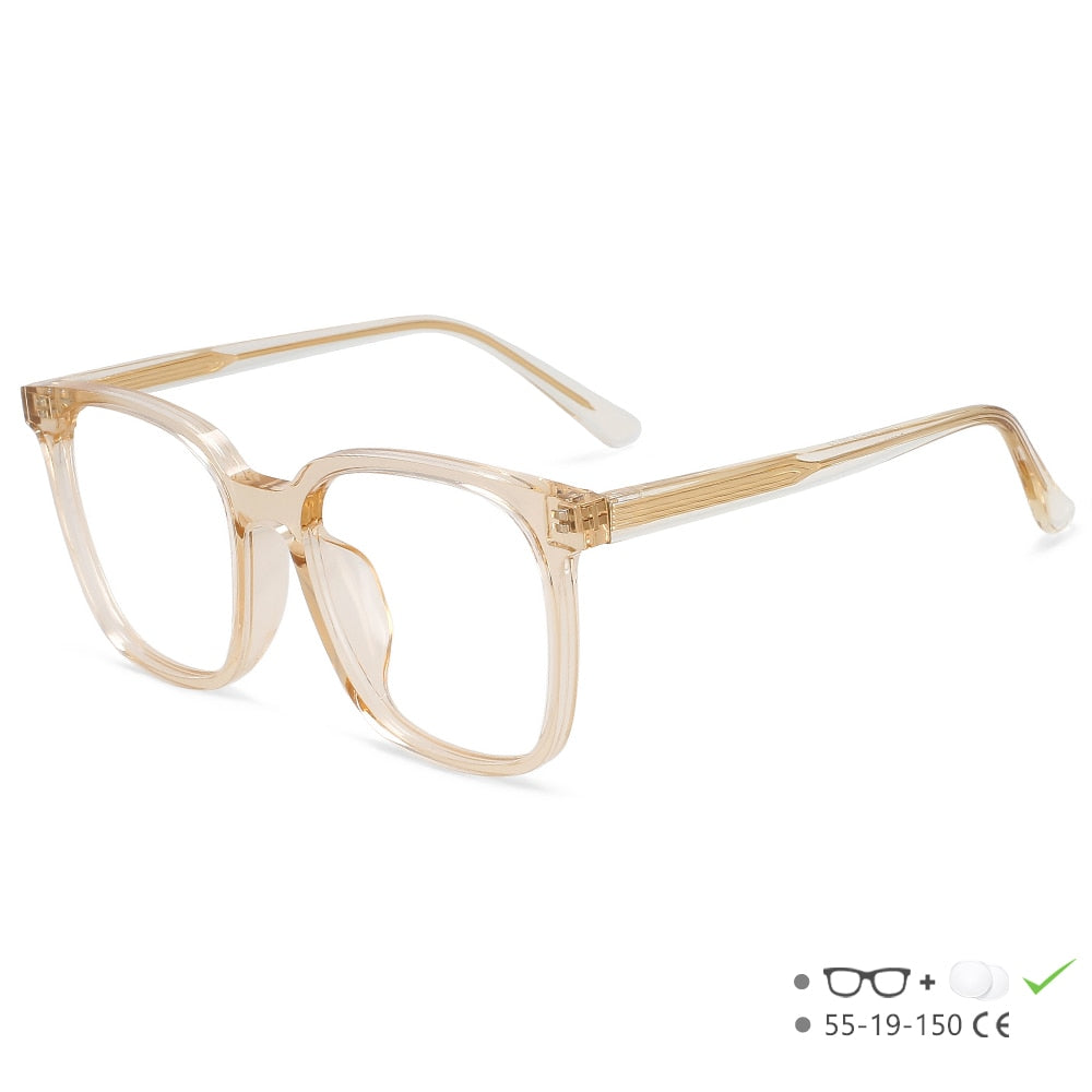 CCspace Unisex Full Rim Square Acetate Eyeglasses 55546 Full Rim CCspace China Tea