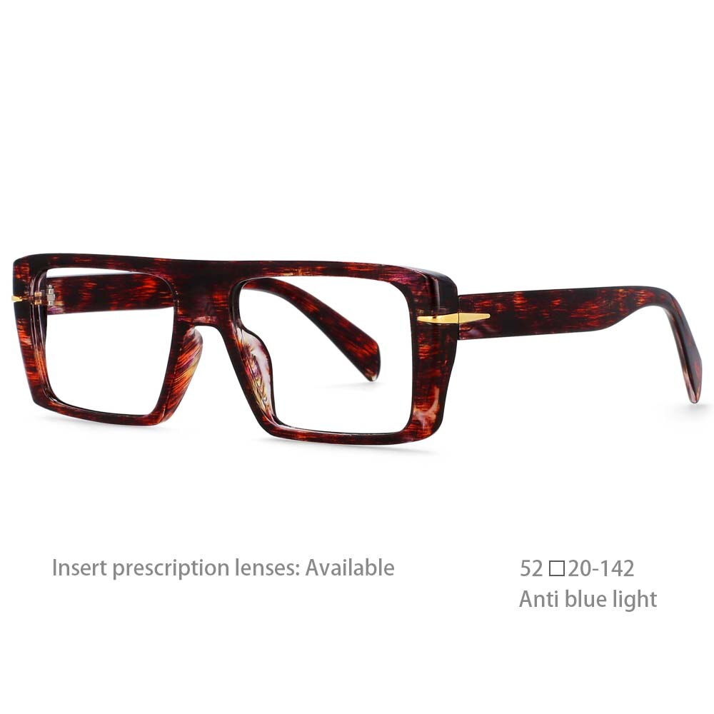 CCspace Unisex Full Rim Oversized Rectangle Resin Frame Eyeglasses 54434 Full Rim CCspace China Wood grain