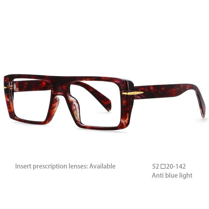 CCspace Unisex Full Rim Oversized Rectangle Resin Frame Eyeglasses 54434 Full Rim CCspace China Wood grain
