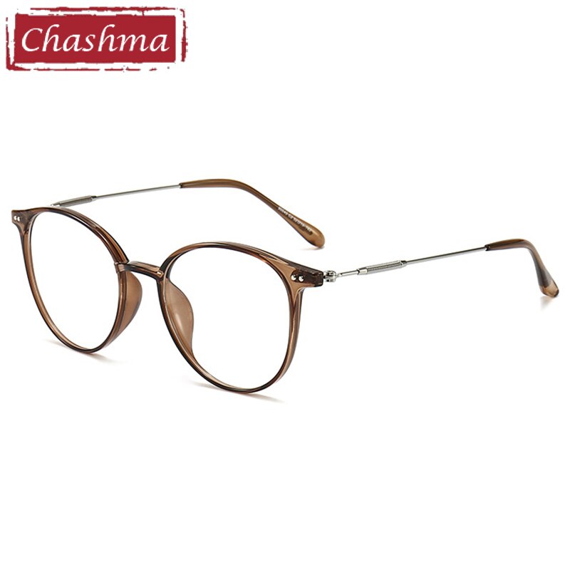 Chashma Unisex TR 90 Titanium Round Full Rim Frame Eyeglasses 90045 Full Rim Chashma Transparent Brown  