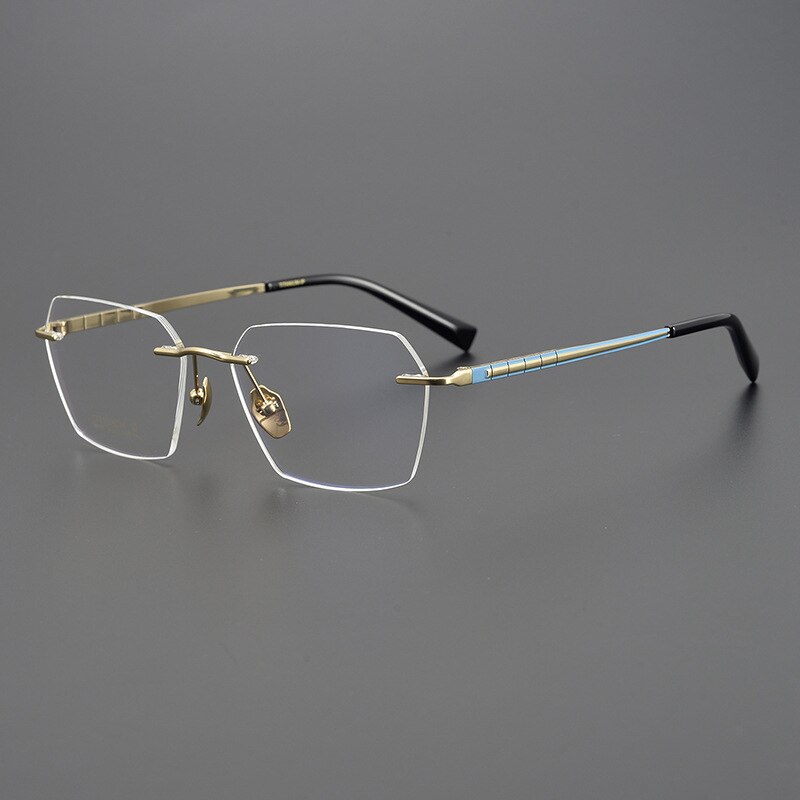 Bclear Unisex Rimless Square Titanium Eyeglasses Mys91101 Rimless Bclear Blue gold