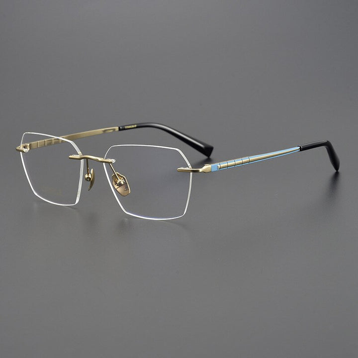 Bclear Unisex Rimless Square Titanium Eyeglasses Mys91101 Rimless Bclear Blue gold