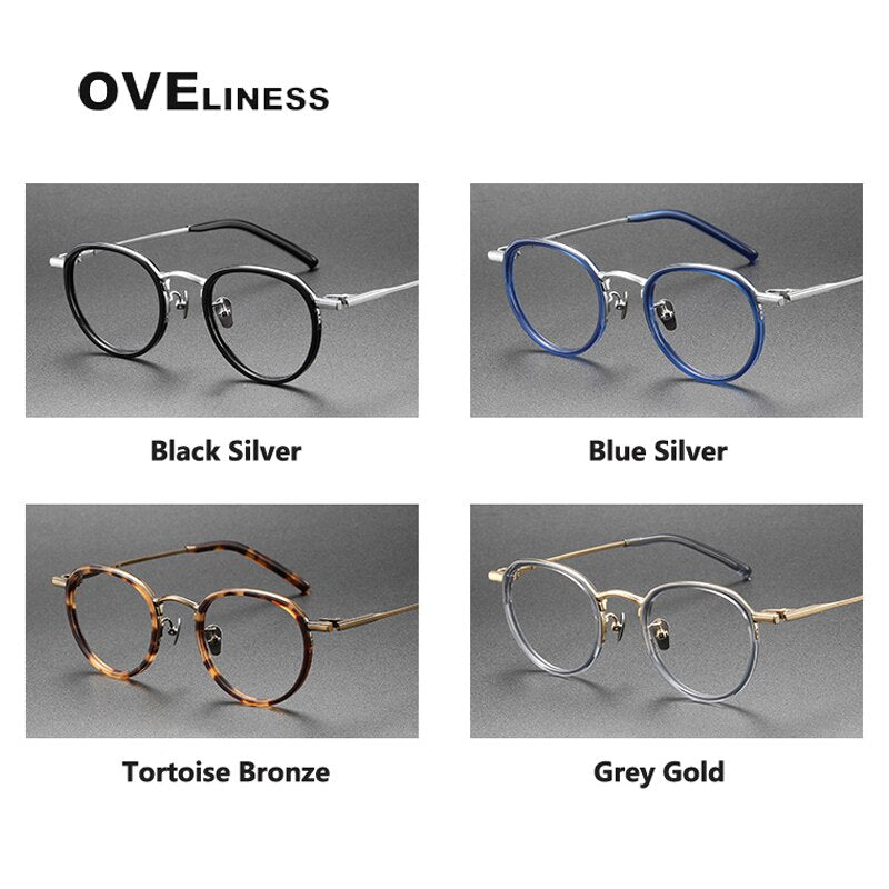 Oveliness Unisex Full Rim Round Acetate Titanium Eyeglasses M43 Full Rim Oveliness