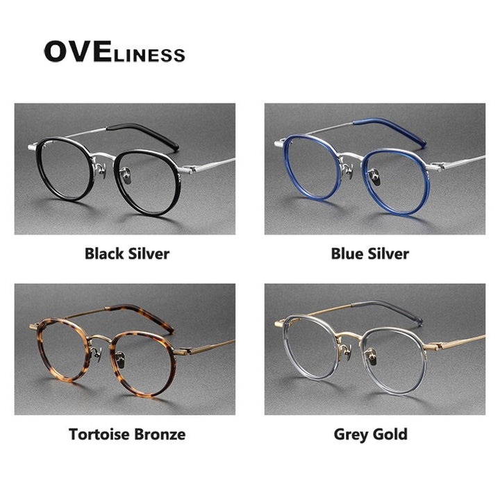 Oveliness Unisex Full Rim Round Acetate Titanium Eyeglasses M43 Full Rim Oveliness