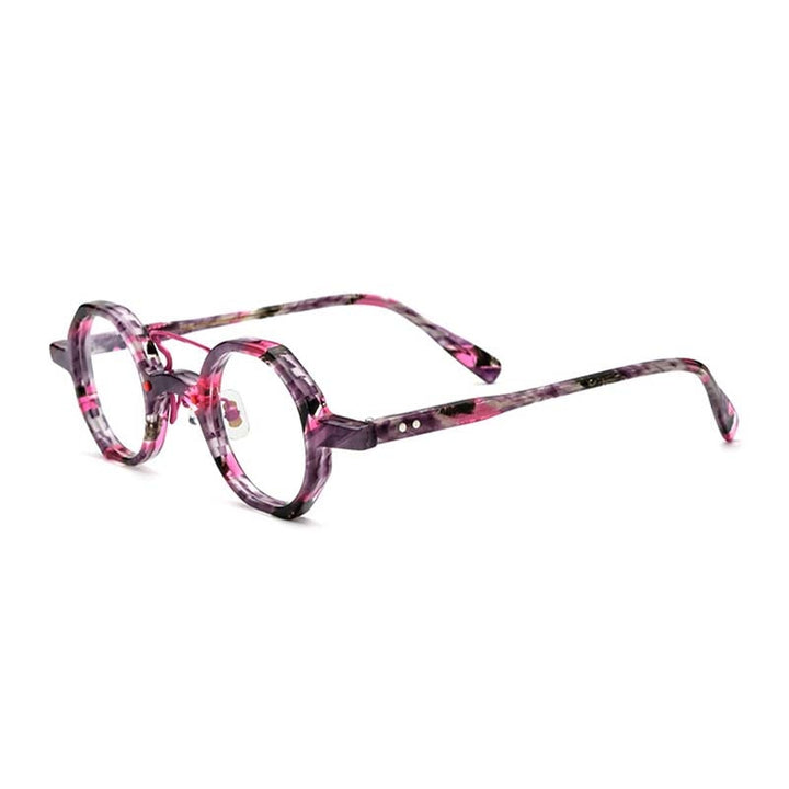 CCspace Women's Full Rim Small Polygon Round Double Bridge Acetate Eyeglasses 55059 Full Rim CCspace PinkFlower China