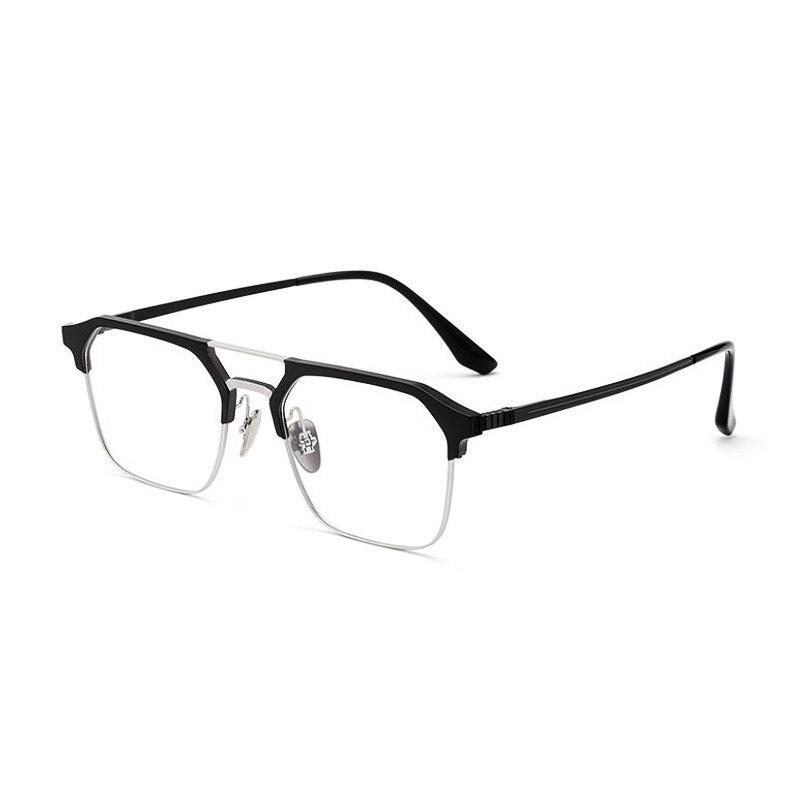 KatKani Unisex Full Rim  Square Titanium Double Bridge Eyeglasses 9204 Full Rim KatKani Eyeglasses Black Silver  