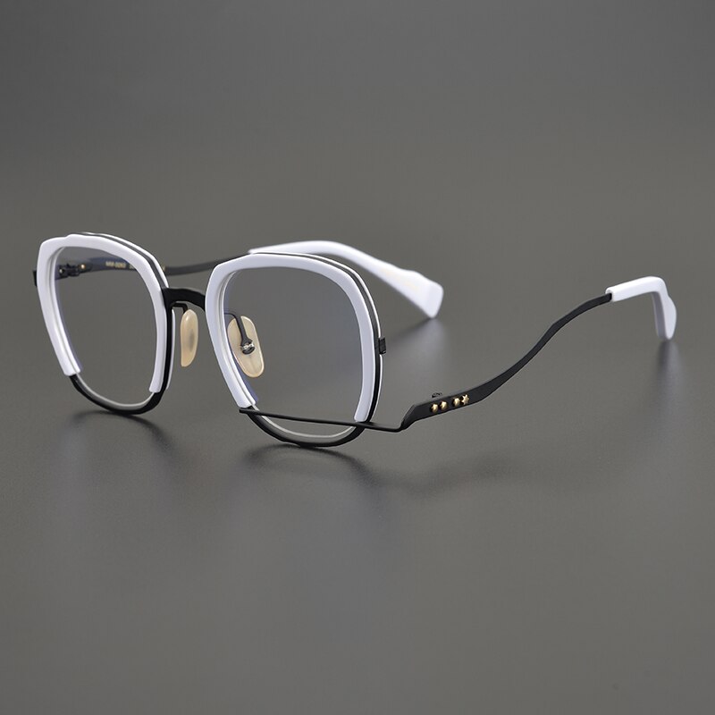 Gatenac Unisex Full Rim Irregular Square Titanium Acetate Eyeglasses Gxyj868 Full Rim Gatenac White