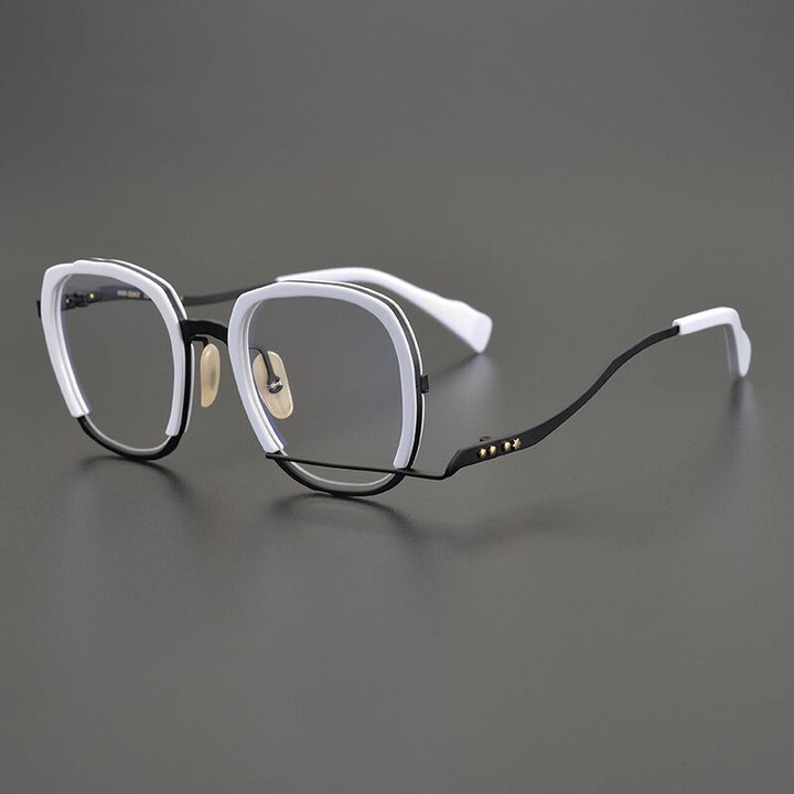 Gatenac Unisex Full Rim Irregular Square Titanium Acetate Eyeglasses Gxyj868 Full Rim Gatenac White