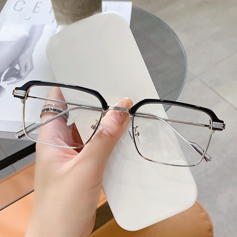 Handoer Unisex Full Rim Square Tr 90 Alloy Eyeglasses F21102 Full Rim Handoer Black Silver