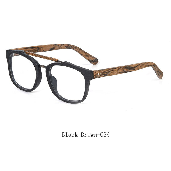 Hdcrafter Men's Full Rim Square Double Bridge Wood Alloy Eyeglasses Ft0369 Full Rim Hdcrafter Eyeglasses Black Brown-C86
