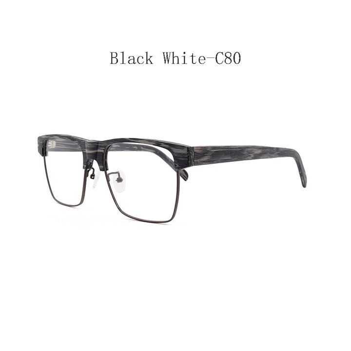 Hdcrafter Men's Full Rim Large Square Wood Eyeglasses 6252 Full Rim Hdcrafter Eyeglasses Black White-C80