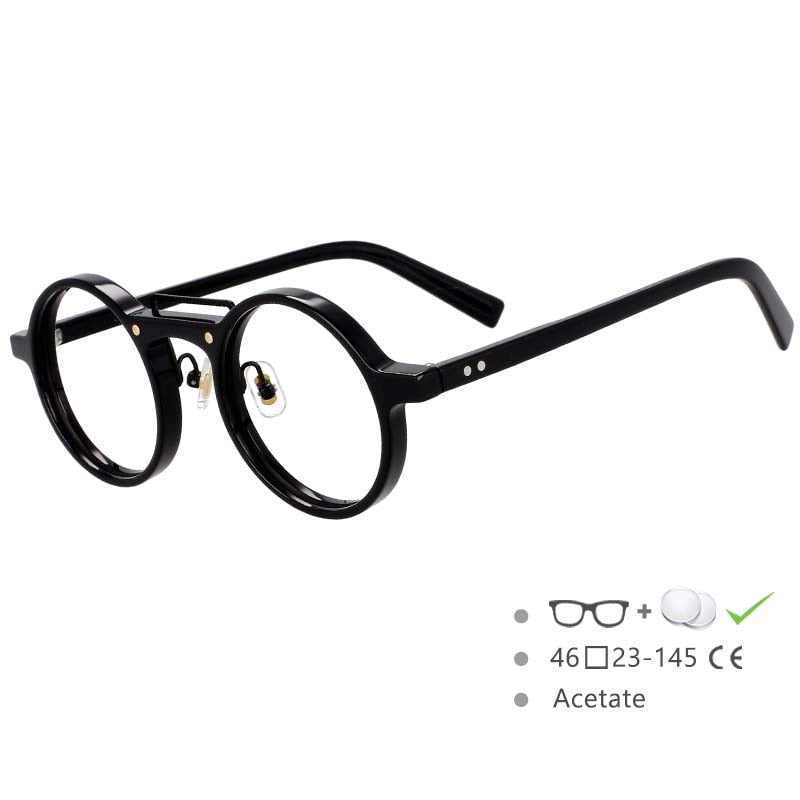 CCspace Unisex Full Rim Round Acetate Alloy Double Bridge Eyeglasses 54554 Full Rim CCspace black China