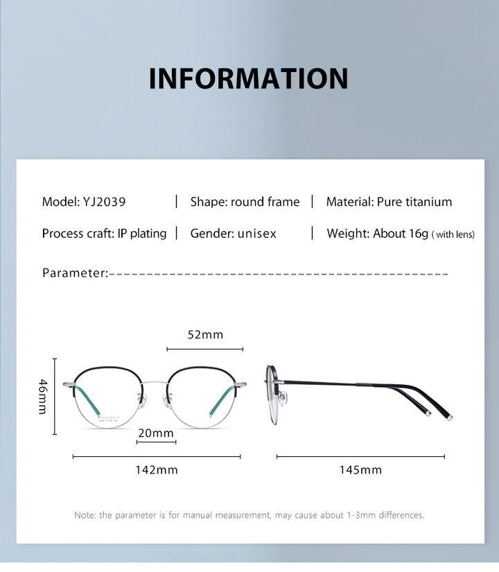 Reven Jate Unisex Full Rim Round Acetate Titanium Frame Eyeglasses YJ2039 Full Rim Reven Jate