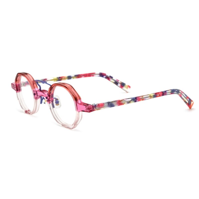 CCspace Unisex Full Rim Irregular Round Double Bridge Acetate Eyeglasses 54699 Full Rim CCspace purple-pink China