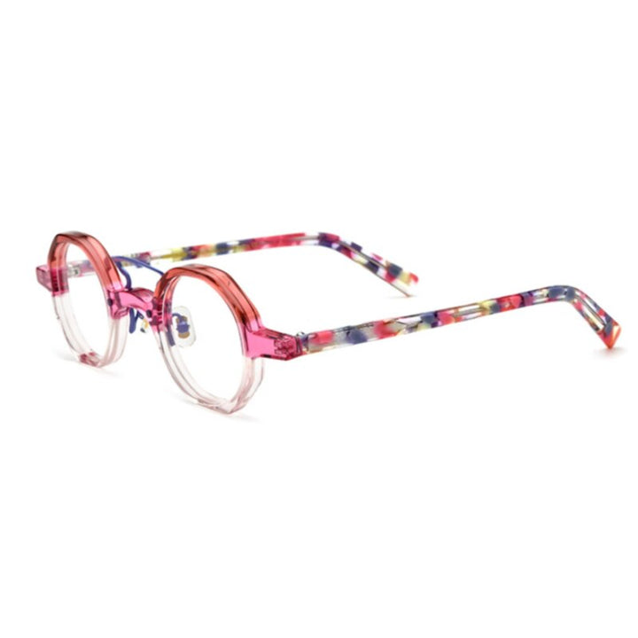 CCspace Unisex Full Rim Irregular Round Double Bridge Acetate Eyeglasses 54699 Full Rim CCspace purple-pink China