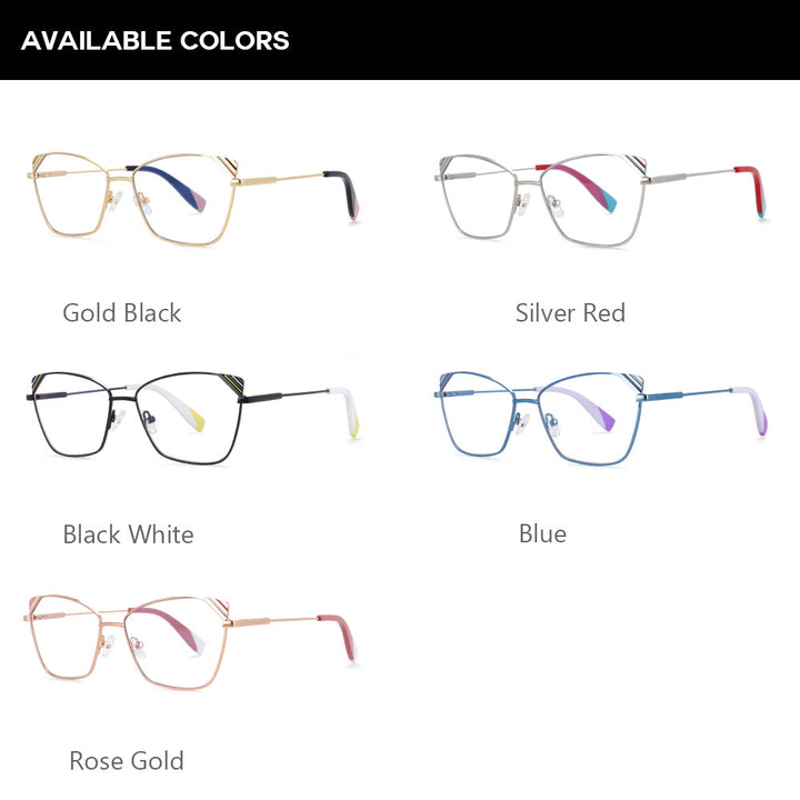 CCspace Women's Full Rim Square Cat Eye Alloy Frame Eyeglasses 54125 Full Rim CCspace