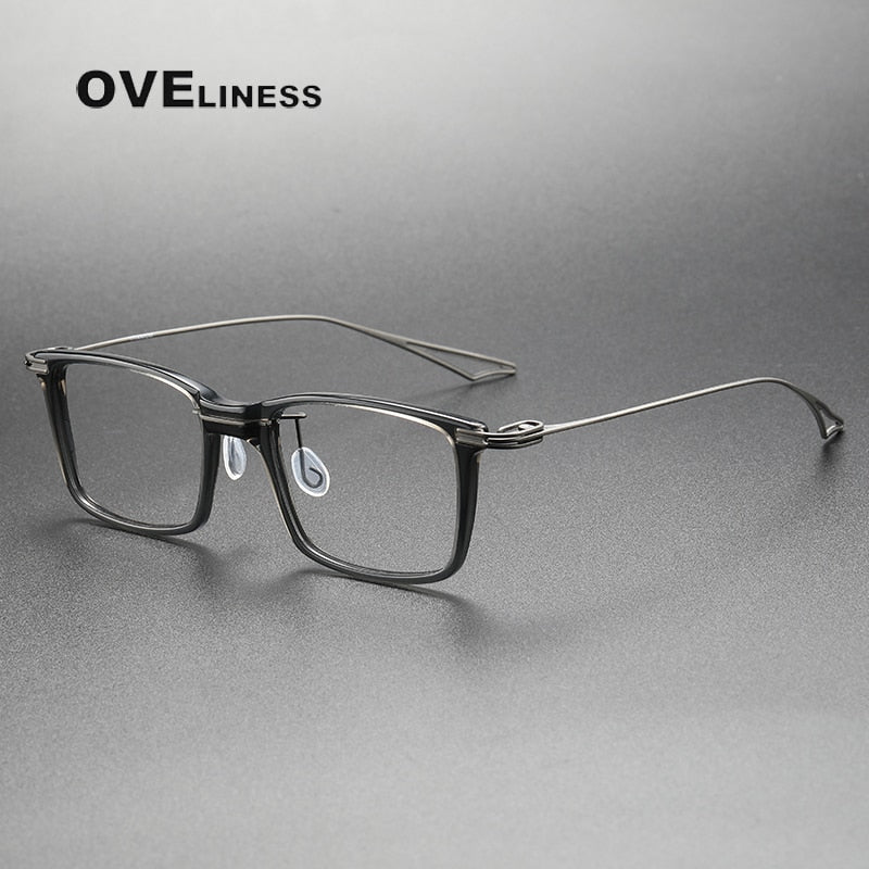Oveliness Unisex Full Rim Square Acetate Titanium Eyeglasses Act-Seven Full Rim Oveliness grey gun