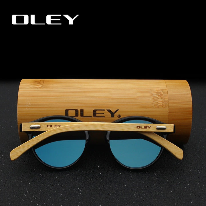 Oley Women's Round Bamboo Leg Color Film Sunglasses Z0479 Sunglasses Oley   