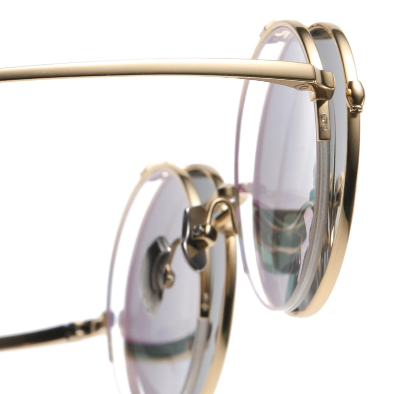 Muzz Unisex Semi Rim Round Titanium Eyeglasses Flip Up Polarized Sunglasses 54 Semi Rim Muzz