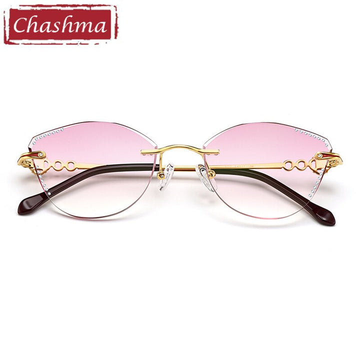 Chashma Women's Rimless Cat Eye Titanium Frame Diamond Cut Eyeglasses 9110 Rimless Chashma