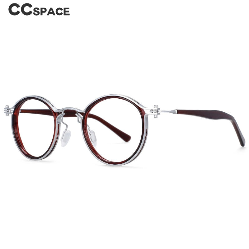 CCspace Unisex Full Rim Square Round Acetate Alloy Steampunk Frame Eyeglasses 54227 Full Rim CCspace