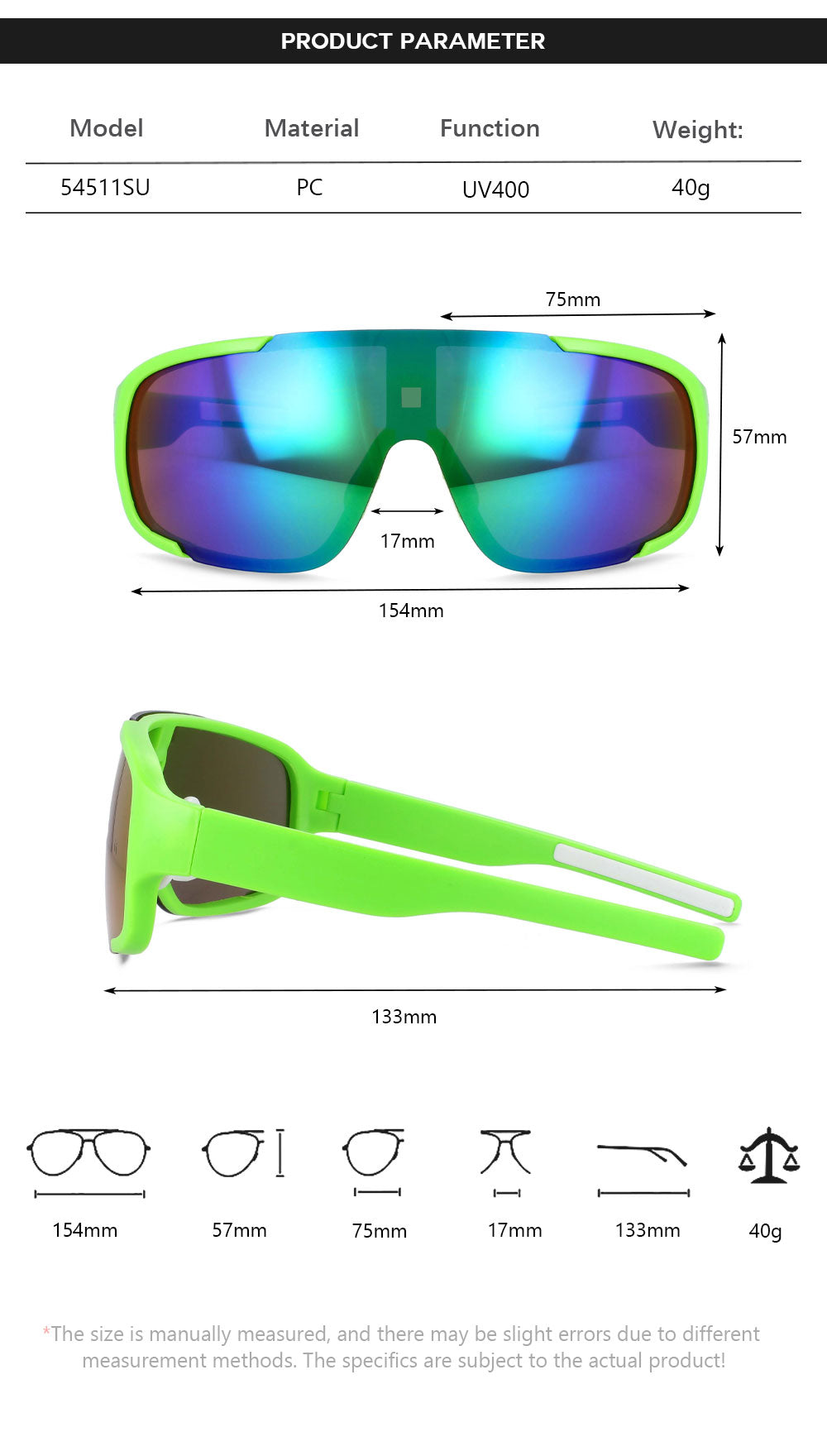 CCspace Unisex Full Rim Oversized Rectangle Goggle Resin Frame Sunglasses 54511 Sunglasses CCspace Sunglasses