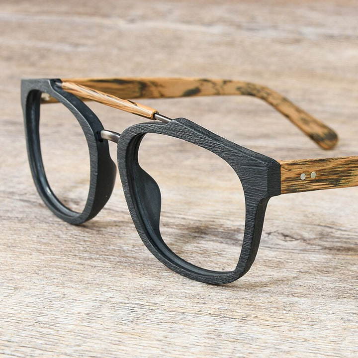 Hdcrafter Men's Full Rim Square Double Bridge Wood Alloy Eyeglasses Ft0369 Full Rim Hdcrafter Eyeglasses