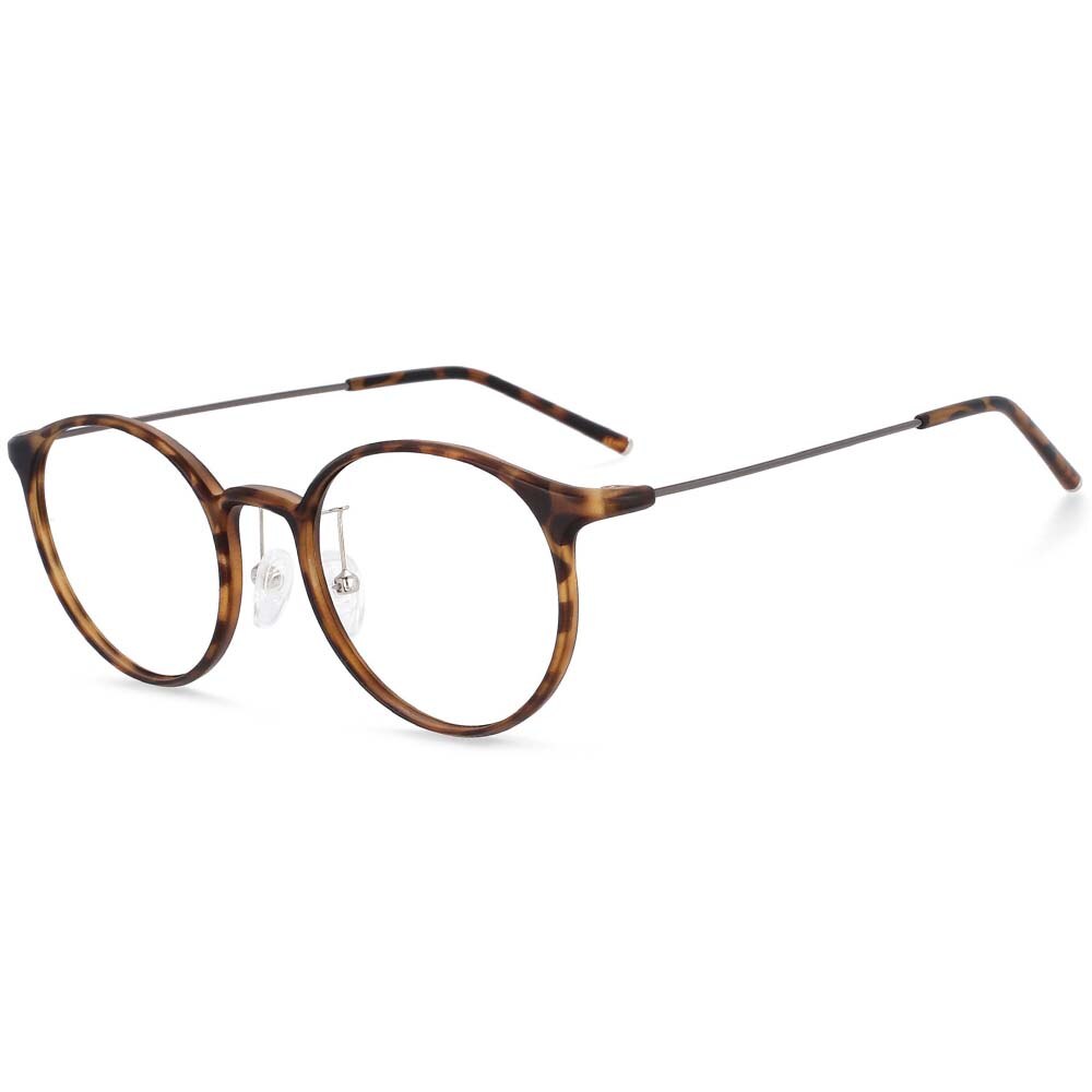 CCspace Unisex Full Rim Round Tr 90 Titanium Frame Eyeglasses 54274 Full Rim CCspace China C32matte-leopard