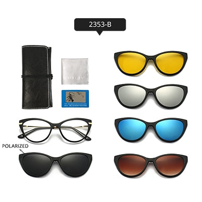 Ralferty Women's Full Rim Square Cat EyeTr 90 Acetate Eyeglasses With Clip On Sunglasses TR2345 With Clip Ons Ralferty 2353-B China As picture