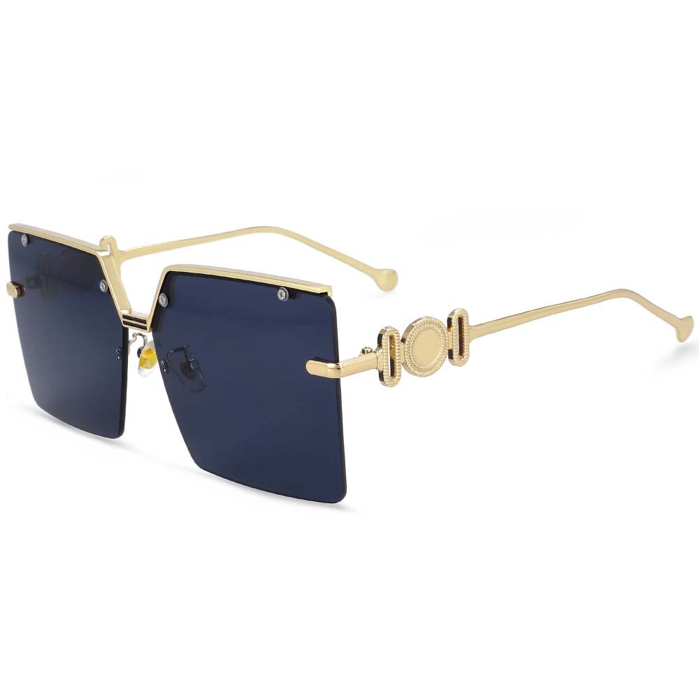 CCspace Women's Rimless Oversized Rectangle Alloy Frame Sunglasses 54213 Sunglasses CCspace Sunglasses Black gray