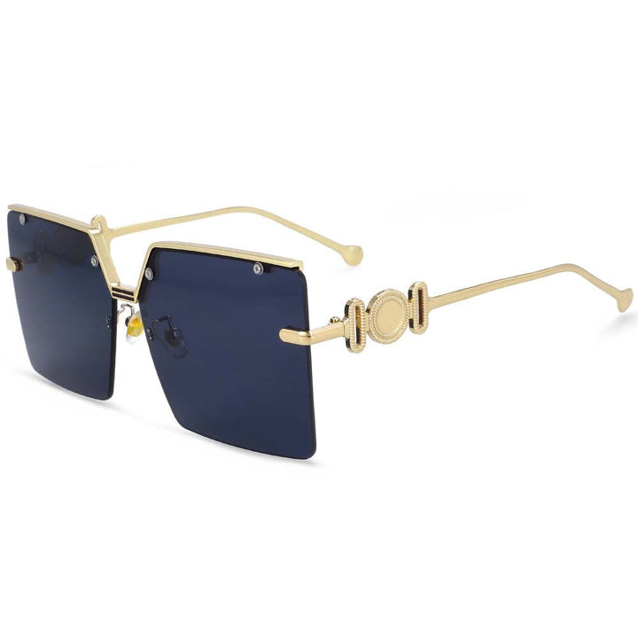 CCspace Women's Rimless Oversized Rectangle Alloy Frame Sunglasses 54213 Sunglasses CCspace Sunglasses Black gray