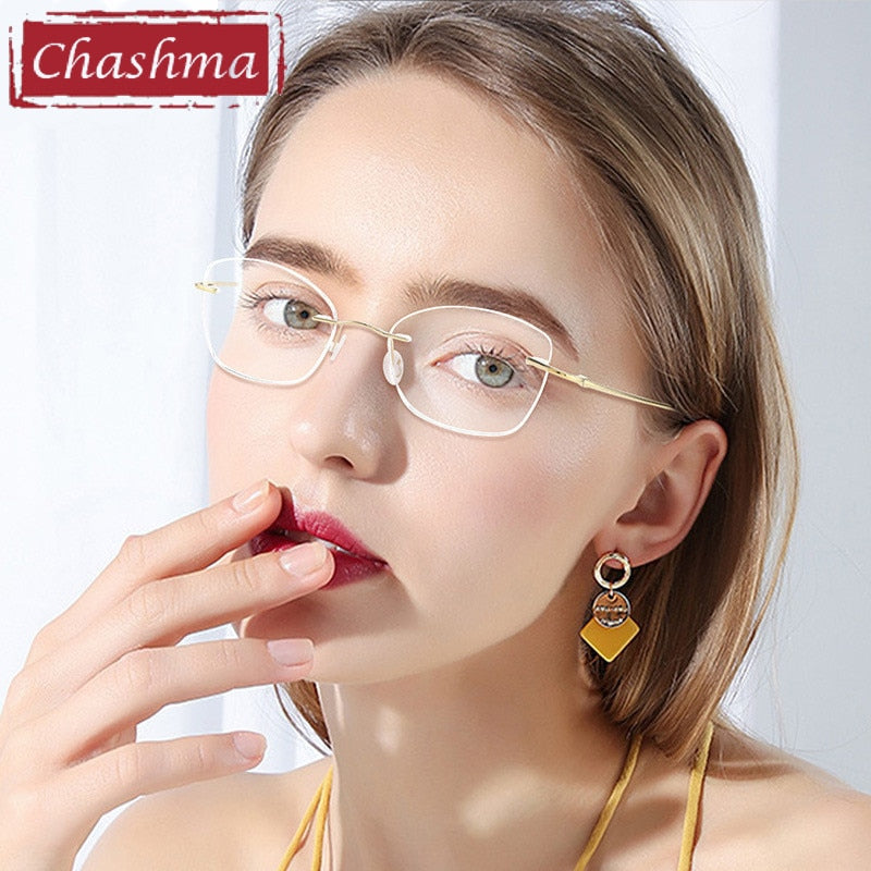 Chashma Ottica Unisex Rimless Rounded Square Titanium Eyeglasses 9017 Rimless Chashma Ottica