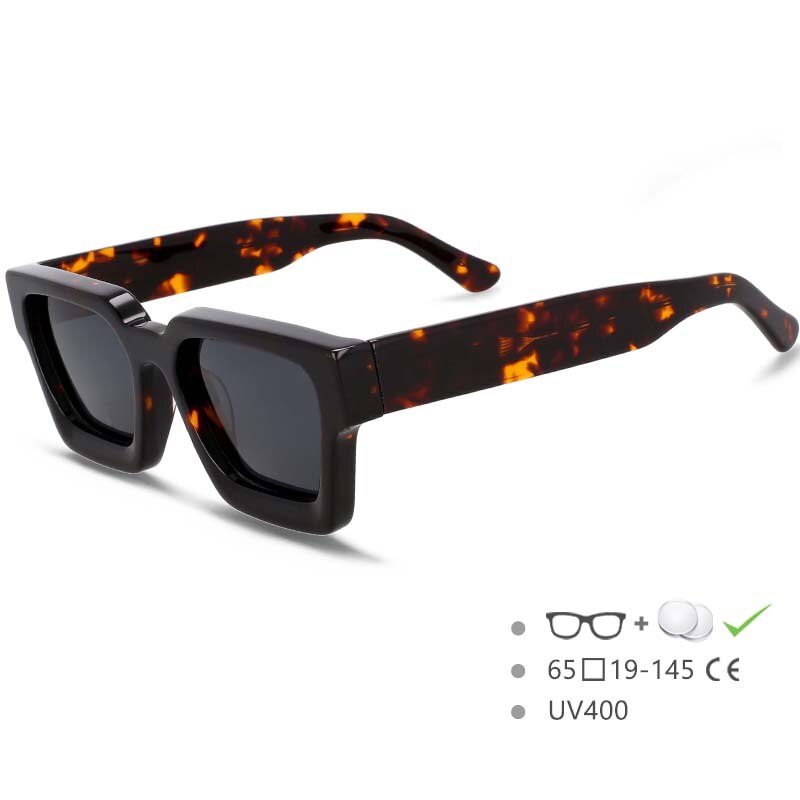 CCSpace Women's Full Rim Square Acetate Frame Polarized Sunglasses 54300 Sunglasses CCspace Sunglasses Leopard China 54300
