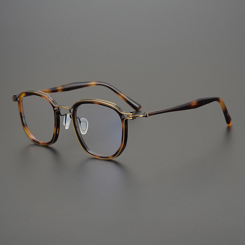 Gatenac Unisex Full Rim Square Titanium Acetate Frame Eyeglasses Gxyj815 Full Rim Gatenac Bronze