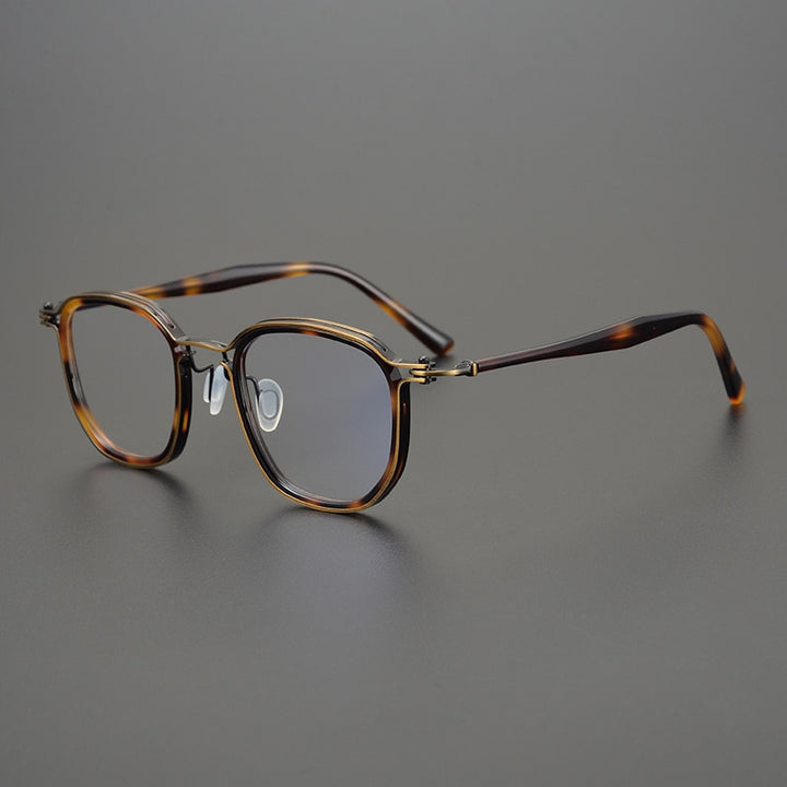 Gatenac Unisex Full Rim Square Titanium Acetate Frame Eyeglasses Gxyj815 Full Rim Gatenac Bronze