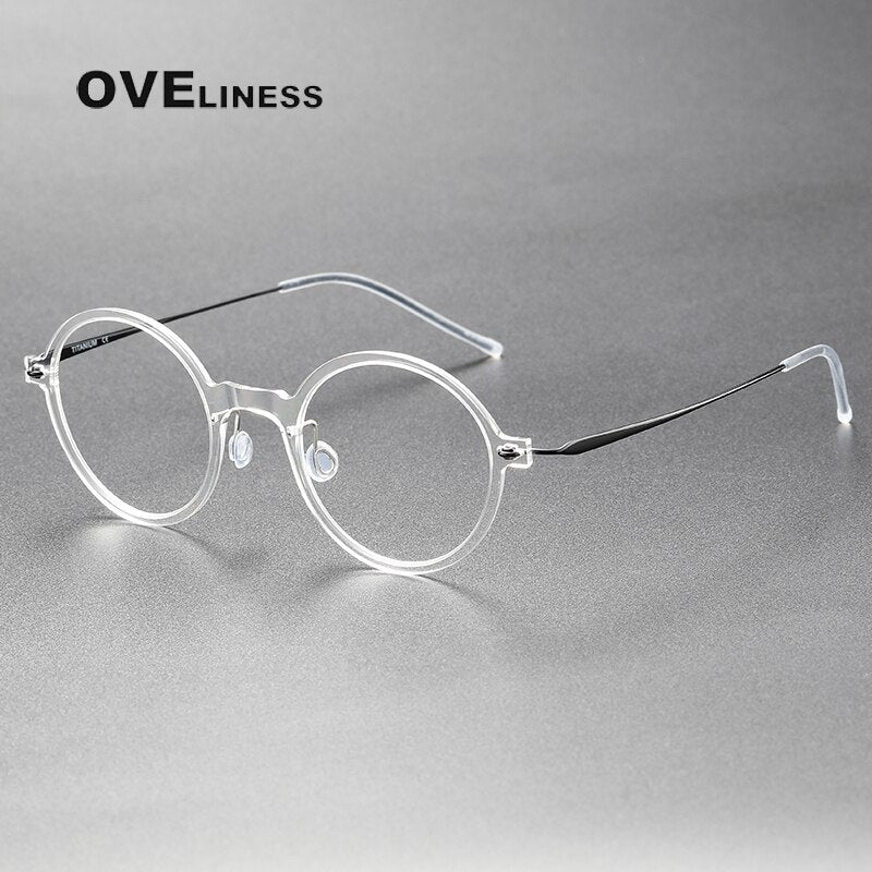 Oveliness Unisex Full Rim Round Screwless Acetate Titanium Eyeglasses 6508 Full Rim Oveliness transparent