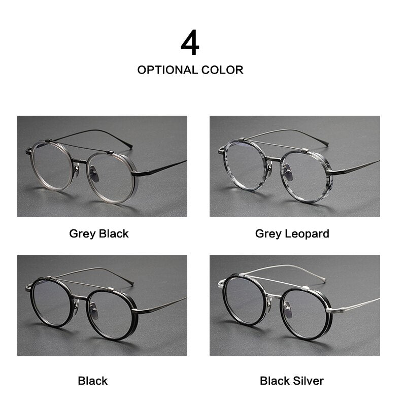 Muzz Unisex Full Rim Round Double Bridge Titanium Acetate Eyeglasses Kj32 Full Rim Muzz